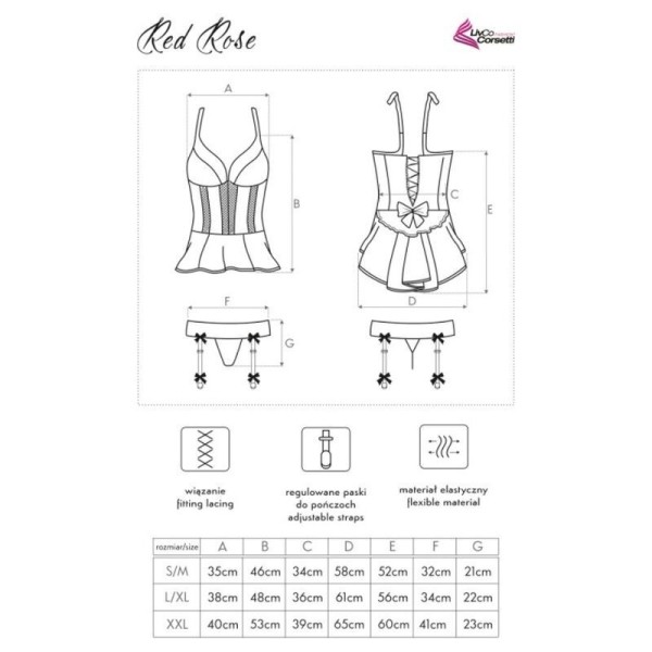 LIVCO CORSETTI FASHION - ROSE ROUGE LC 90130 CORSET + CULOTTE ROUGE L/XL LIVCO CORSETTI SETS