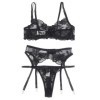 SUBBLIME - ENSEMBLE 3 PIÈCES SOUTIEN-GORGE + STRING + JARRETIÈRE IMPRIMÉ FLORAL NOIR S/M SUBBLIME SETS