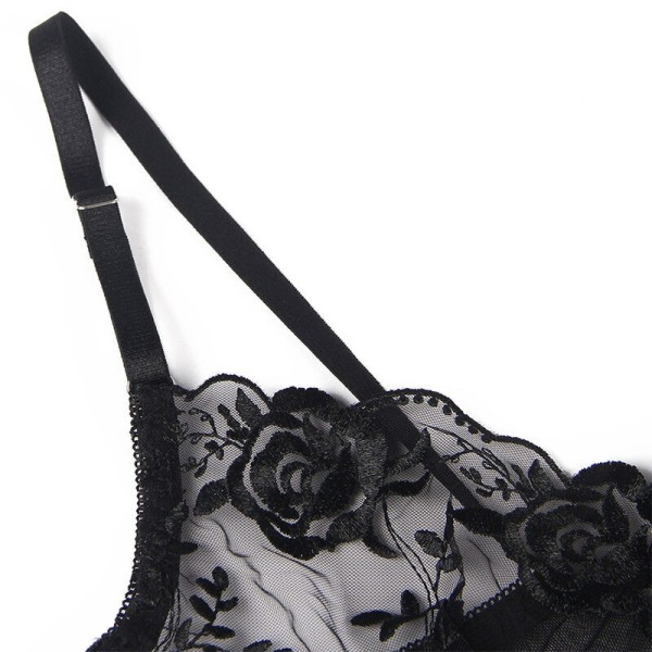 SUBBLIME - LOT 3 PIÈCES SOUTIEN-GORGE + STRING + JARRETIÈRE IMPRIMÉ FLORAL NOIR L/XL SUBBLIME SETS