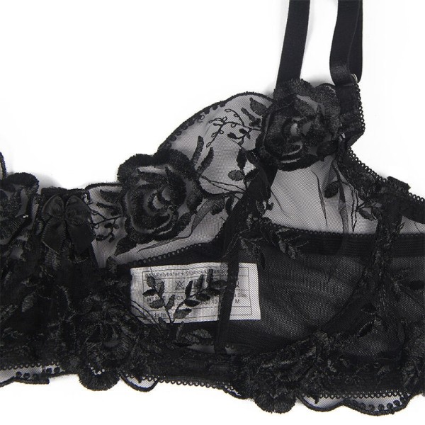 SUBBLIME - LOT 3 PIÈCES SOUTIEN-GORGE + STRING + JARRETIÈRE IMPRIMÉ FLORAL NOIR L/XL SUBBLIME SETS