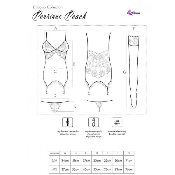 LIVCO CORSETTI FASHION - ENSEMBLE PERSINNE PÊCHE CORSET + CULOTTE + BAS LIVCO CORSETTI SETS