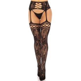 LEG AVENUE - BAS JARRETIÈRE DENTELLE FLORALE NOIR LEG AVENUE HOSIERY