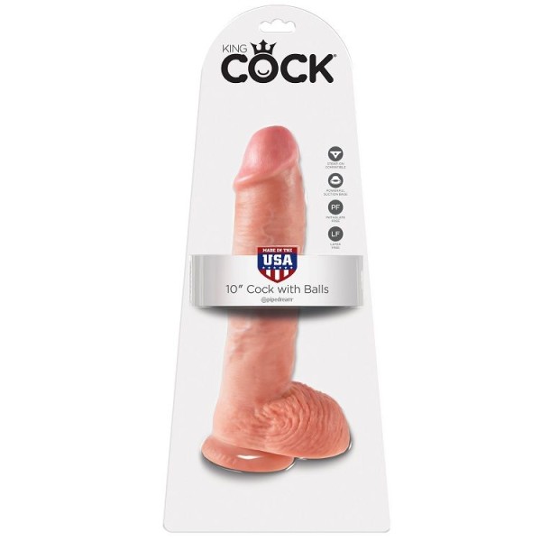 King Cock - 10 Consoladores Carne Con Bolas 26,5 CM