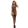 SUBBLIME - 952136 BODYSTOCKING EN RÉSILLE SANS FOURCHE AVEC DÉTAILS FLORAUX ET COL LIEN NOIR TAILLE UNIQUE SUBBLIME BODYSTOCKING