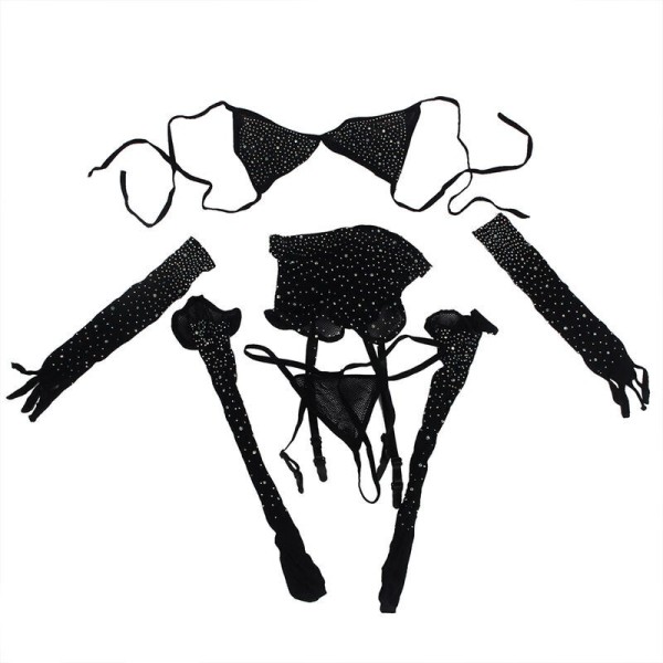 SUBBLIME - 952174 BODYSTOCKING RESILLE AVEC GANTS ET DIAMANTS NOIR TAILLE UNIQUE SUBBLIME BODYSTOCKINGS