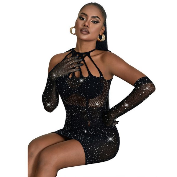 SUBBLIME - 952235 ROBE RÉSEILLE AVEC STRASS NOIR TAILLE UNIQUE SUBBLIME DRESSES