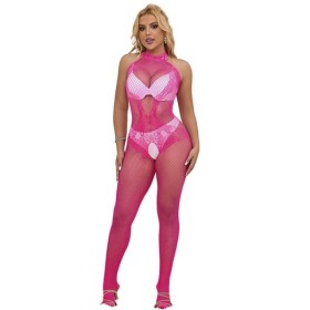 SUBBLIME - 952389 BODYSTOCKING RÉSILLE ET DENTELLE SANS FOURRURE AVEC COL MONTANT ROSE TAILLE UNIQUE SUBBLIME BODYSTOCKINGS