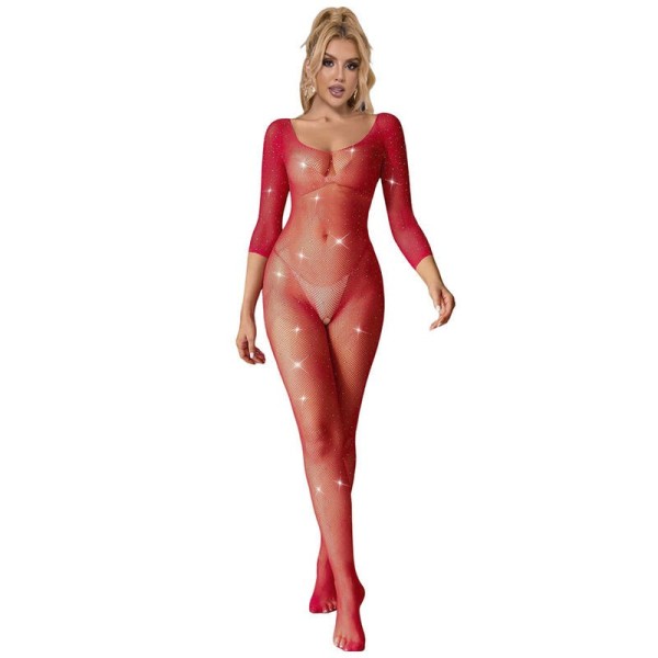 SUBBLIME - 952419 BODYSTOCKING RESILLE AVEC LOSANGES MANCHES LONGUES ROUGE TAILLE UNIQUE SUBBLIME BODYSTOCKINGS