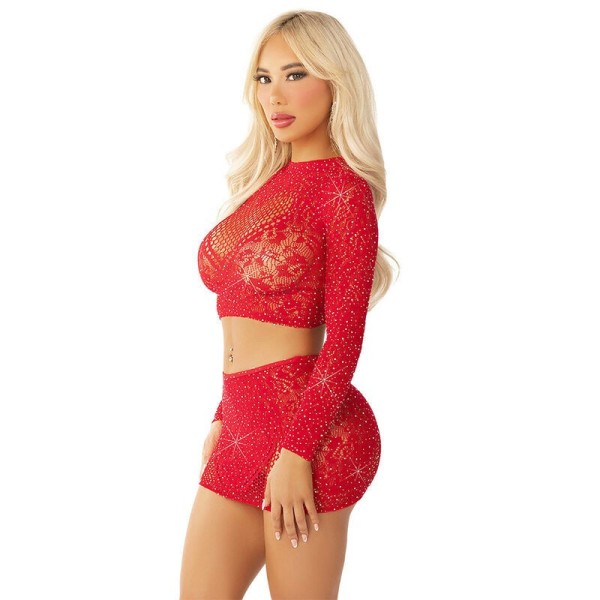 LEG AVENUE - JUPE COURTE ET MINI-JUPE EN FILET BRILLANT ROUGE LEG AVENUE DRESSES