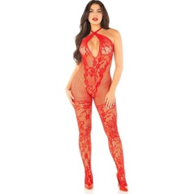 LEG AVENUE - BODYSTOCKING EN MAILLE IMPRIMÉ FLEURI ROUGE TAILLE UNIQUE LEG AVENUE BODYSTOCKINGS