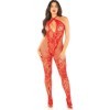 LEG AVENUE - BODYSTOCKINGS DE MALLA ESTAMPADO FLORAL ROJO TALLA Ú