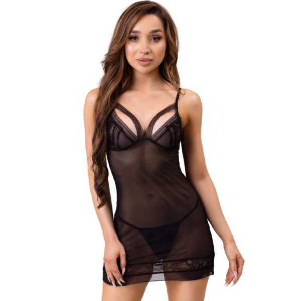 LIVCO CORSETTI FASHION - TIANA LC 20208 CHEMISE + STRING NOIR S/M LIVCO CORSETTI SETS