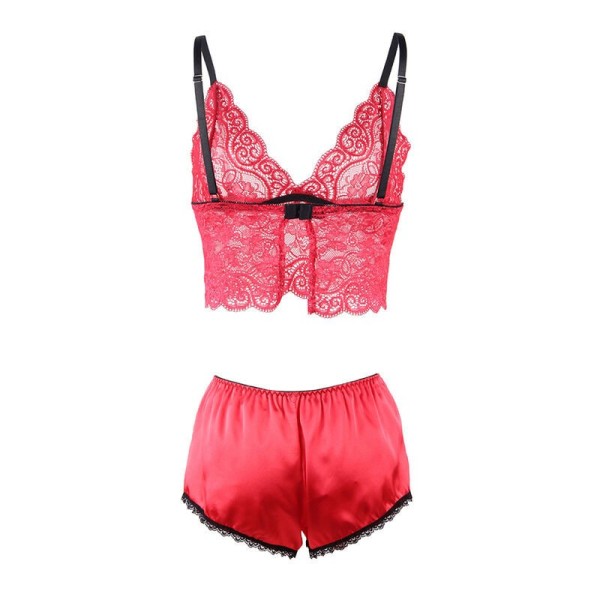 SUBBLIME - 953898 CHEMISIER DE NUIT EN SOIE ET DENTELLE + CULOTTE ROUGE S/M SUBBLIME SETS
