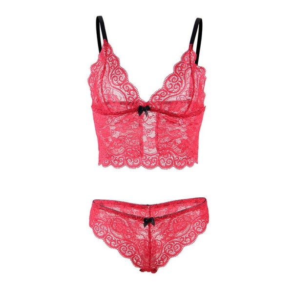 SUBBLIME - 953898 CHEMISIER DE NUIT EN SOIE ET DENTELLE + CULOTTE ROUGE S/M SUBBLIME SETS