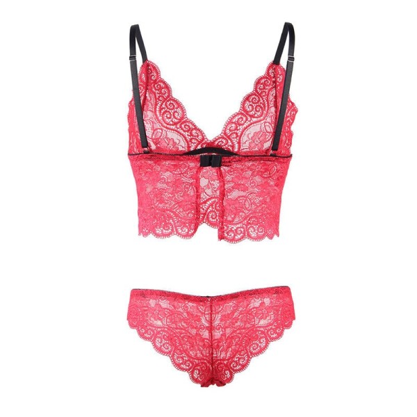 SUBBLIME - 953898 CHEMISIER DE NUIT EN SOIE ET DENTELLE + CULOTTE ROUGE S/M SUBBLIME SETS