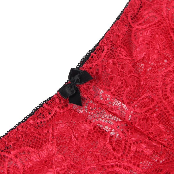 SUBBLIME - 953898 CHEMISIER DE NUIT EN SOIE ET DENTELLE + CULOTTE ROUGE S/M SUBBLIME SETS
