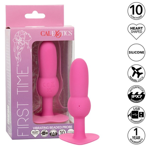 Calexotics - First Time Sonde Anal Plug Perlée 10 Vibrations Rose