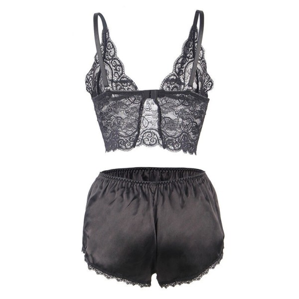 SUBBLIME - 953911 CHEMISIER DE NUIT EN SOIE ET DENTELLE + CULOTTE NOIRE S/M SUBBLIME SETS