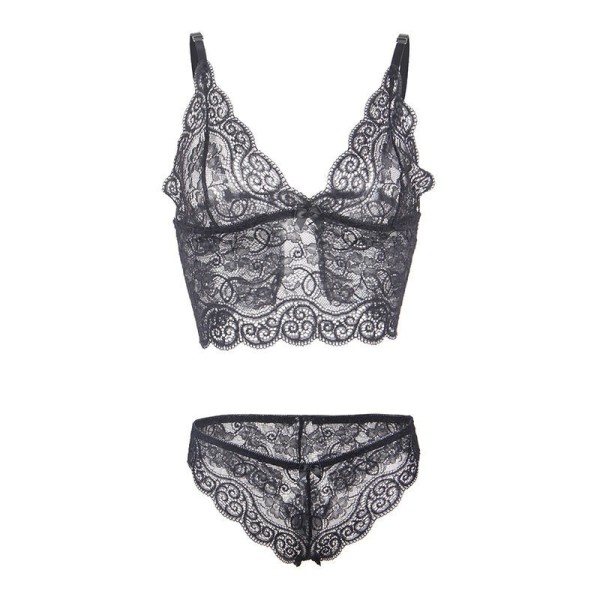 SUBBLIME - 953911 CHEMISIER DE NUIT EN SOIE ET DENTELLE + CULOTTE NOIRE S/M SUBBLIME SETS