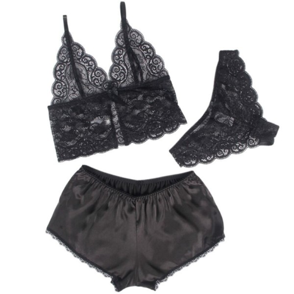 SUBBLIME - 953928 CHEMISIER DE NUIT EN SOIE ET DENTELLE + CULOTTE NOIRE L/XL SUBBLIME SETS
