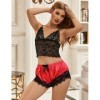 SUBBLIME - 953959 CHEMISE DE NUIT DÉCONTRACTÉE EN SOIE + PANTALON EN DENTELLE NOIR/ROUGE S/M SUBBLIME SETS