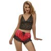 SUBBLIME - 953966 CHEMISE DE NUIT DÉCONTRACTÉE EN SOIE + PANTALON EN DENTELLE NOIR/ROUGE L/XL SUBBLIME SETS