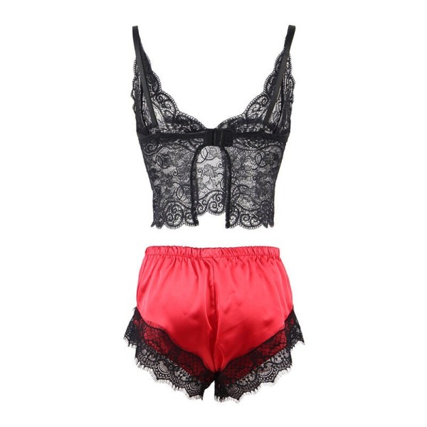 SUBBLIME - 953966 CHEMISE DE NUIT DÉCONTRACTÉE EN SOIE + PANTALON EN DENTELLE NOIR/ROUGE L/XL SUBBLIME SETS