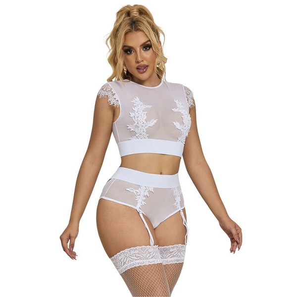 SUBBLIME - 954048 SOUTIEN-GORGE + CULOTTE AVEC PORTE-JARRETELLES BLANC L/XL SUBBLIME SETS