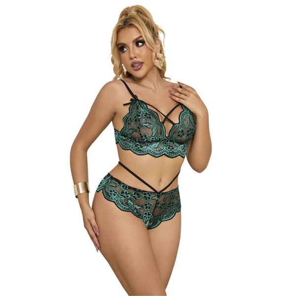SUBBLIME - 954086 SOUTIEN-GORGE + CULOTTE DENTELLE VERT S/M SUBBLIME SETS
