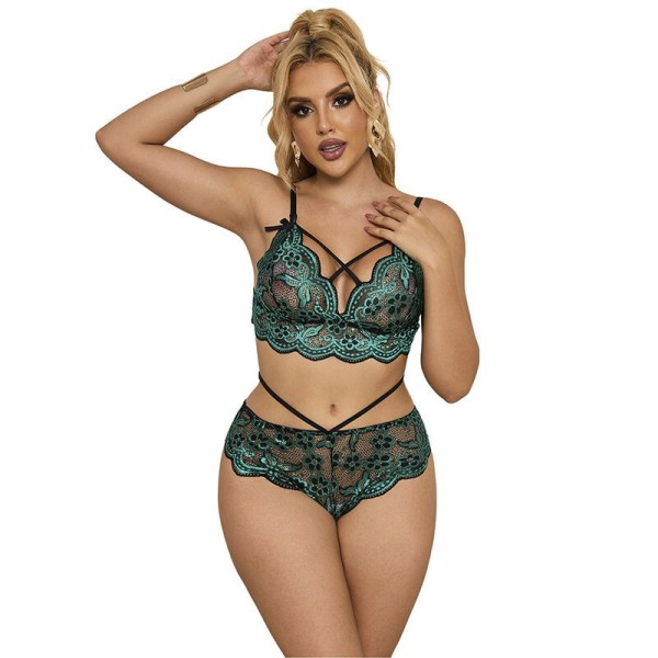 SUBBLIME - 954093 SOUTIEN-GORGE + CULOTTE DENTELLE VERT L/XL SUBBLIME SETS