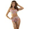 SUBBLIME - 954116 SOUTIEN-GORGE + CULOTTE AVEC PORTE-JARRETELLES MOTIF FLORAL BLEU L/XL SUBBLIME SETS