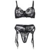 SUBBLIME - 945237 SOUTIEN-GORGE + CULOTTE AVEC PORTE-JARRETELLES MOTIF FLORAL NOIR S/M SUBBLIME SETS
