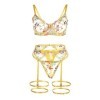 SUBBLIME - 954352 SOUTIEN-GORGE + STRING + PORTE-JARRETELLES MOTIF FLORAL JAUNE L/XL SUBBLIME SETS