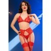 CHILIROSE - CR 4848 ENSEMBLE SOUTIEN-GORGE + STRING + BAS DENTELLE ROUGE M CHILIROSE SETS