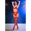 CHILIROSE - CR 4848 ENSEMBLE SOUTIEN-GORGE + STRING + BAS EN DENTELLE ROUGE L CHILIROSE SETS