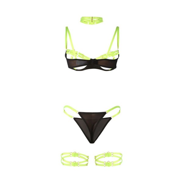 SUBBLIME - 955281 ENSEMBLE SOUTIEN-GORGE AVEC COLLIER ET DÉTAILS DE JAMBES VERT FLUORESCENT L/XL SUBBLIME SETS