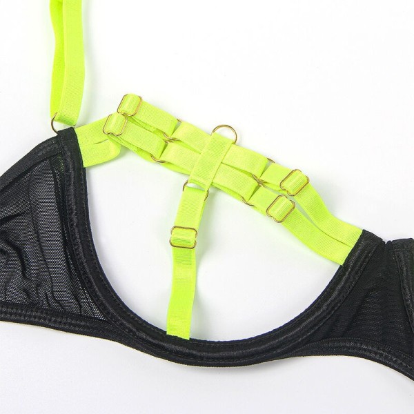SUBBLIME - 955281 ENSEMBLE SOUTIEN-GORGE AVEC COLLIER ET DÉTAILS DE JAMBES VERT FLUORESCENT L/XL SUBBLIME SETS