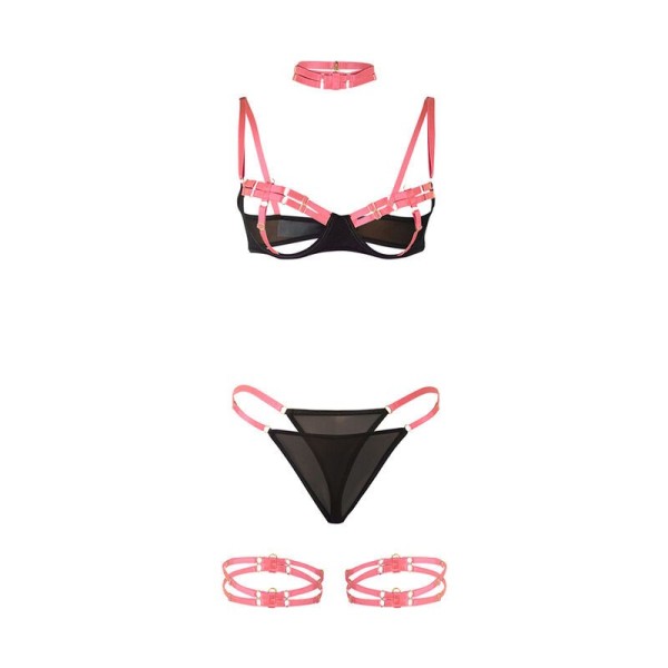 SUBBLIME - 955304 ENSEMBLE SOUTIEN-GORGE AVEC COLLIER ET DÉTAILS DE JAMBES ROSE FLUORESCENT L/XL SUBBLIME SETS