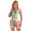 SUBBLIME - 955328 ENSEMBLE SOUTIEN-GORGE AVEC LIGNES DENTELLE ET JARRETELLE VERT ET BLEU L/XL SUBBLIME SETS