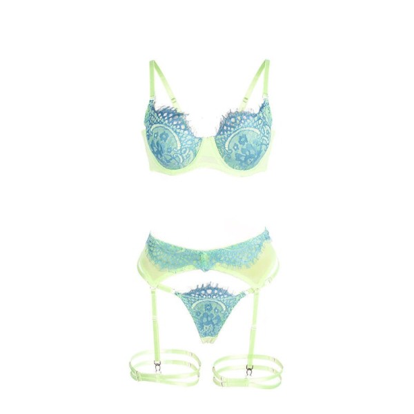SUBBLIME - 955328 ENSEMBLE SOUTIEN-GORGE AVEC LIGNES DENTELLE ET JARRETELLE VERT ET BLEU L/XL SUBBLIME SETS