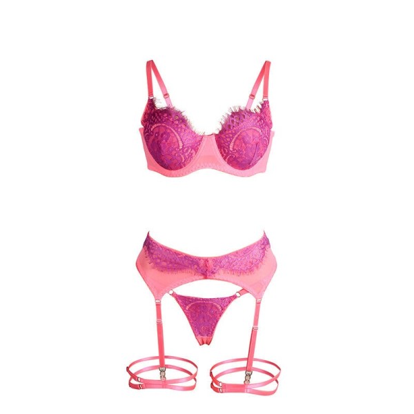 SUBBLIME - 955366 ENSEMBLE SOUTIEN-GORGE AVEC LIGNES DE DENTELLE ET JARRETELLES ROSE ET VIOLET L/XL SUBBLIME SETS