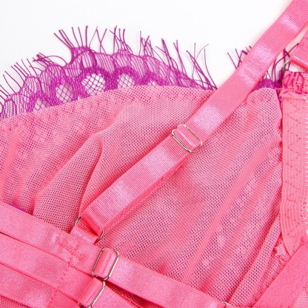 SUBBLIME - 955366 CONJUNTO DE SUTIÃ COM LINHAS DE RENDA E LIGAS ROSA E ROXO L/XL CONJUNTOS SUBBLIME