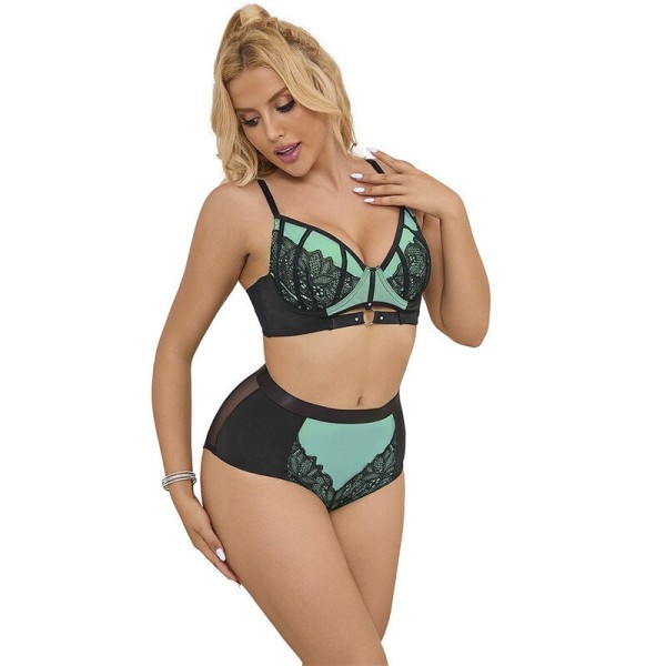 SUBBLIME - 955564 ENSEMBLE SOUTIEN-GORGE À FERMETURE ÉCLAIR EN CUIR VERNI VERT L/XL SUBBLIME SETS