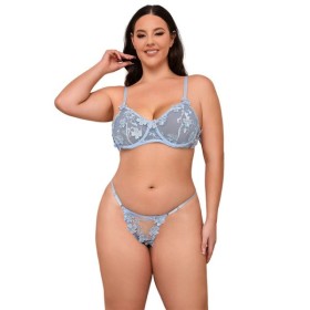 SUBBLIME - 957636 ENSEMBLE SOUTIEN-GORGE ET CULOTTE BRODÉS DE FLEURS BLEU CIEL L/XL SUBBLIME SETS