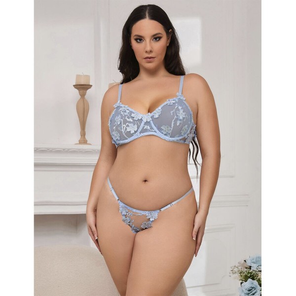 SUBBLIME - 957636 ENSEMBLE SOUTIEN-GORGE ET CULOTTE BRODÉS DE FLEURS BLEU CIEL L/XL SUBBLIME SETS