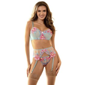 SUBBLIME - 957643 ENSEMBLE SOUTIEN-GORGE ET PORTE-JARRETELLES BRODÉ FLEURS ROSE S/M SUBBLIME SETS