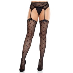 LEG AVENUE - MEIAS DE CORAÇÃO COM LIGAS PRETAS LEG AVENUE HOSIERY