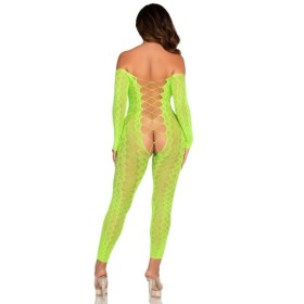 LEG AVENUE - BODYSTOCKING SANS FOURCHE EN DENTELLE SERPENT EXOTIQUE VERT FLUO LEG AVENUE BODYSTOCKINGS