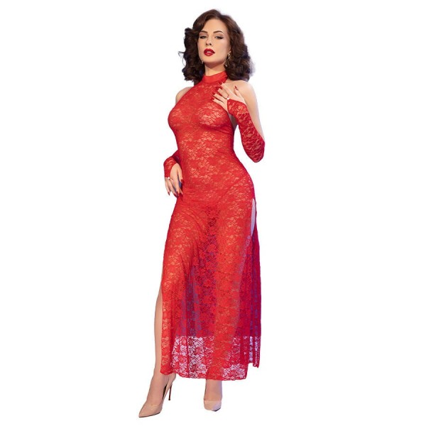 CHILIROSE - CR 4853 ROBE EN DENTELLE ROUGE AVEC GANTS L/XL CHILIROSE DRESSES