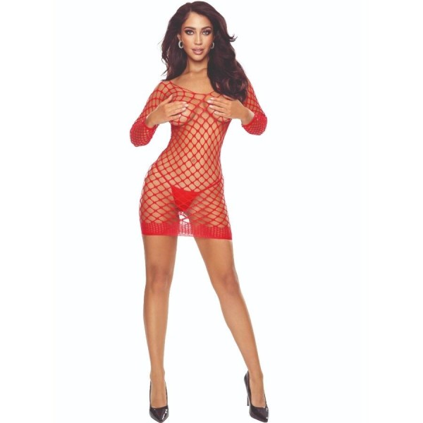 PASSION - BS108 BODYSTOCKING GRID ROJO BODYSTOCKING MUJER PASSION